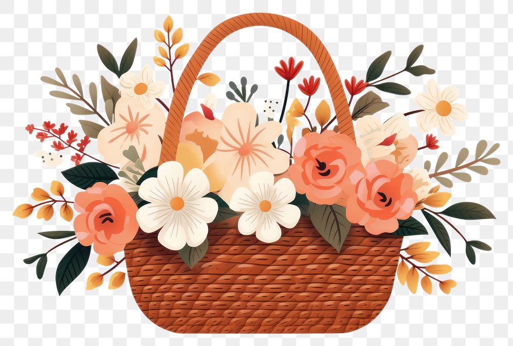 PNG  Flower handbag pattern basket. AI generated Image by rawpixel.