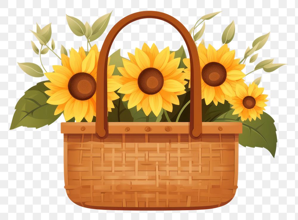 PNG Sunflower handbag basket plant. AI generated Image by rawpixel.