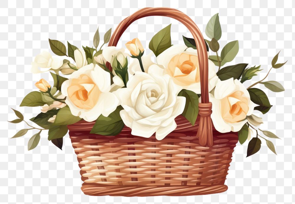 PNG  Rose flower basket wicker. AI generated Image by rawpixel.