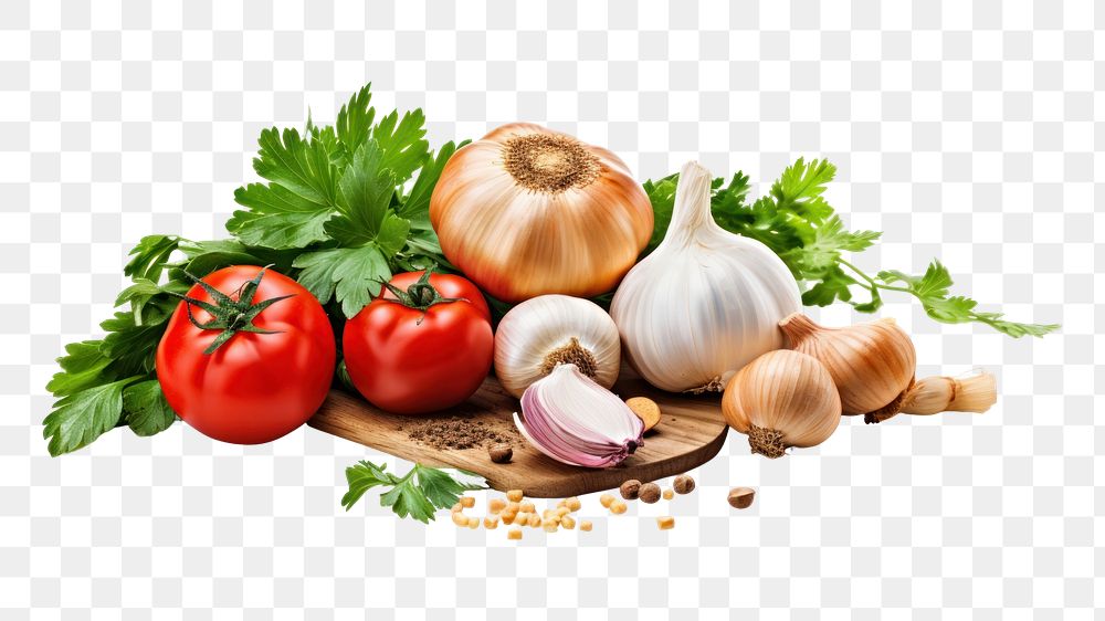 PNG Vegetable parsley garlic tomato. AI generated Image by rawpixel.