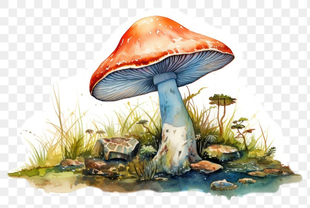 PNG watercolor illustration of a mushroom, isolate illustration on paper --ar 3:2