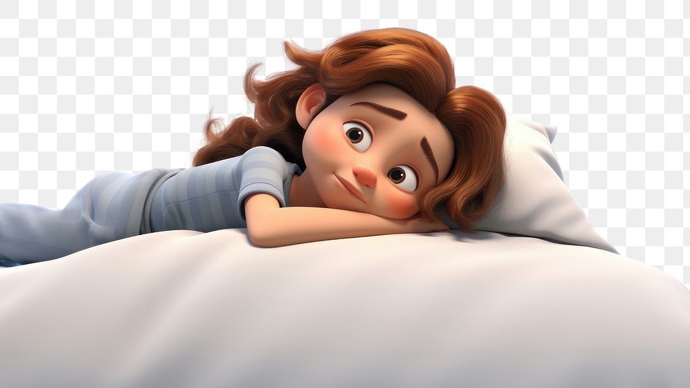 PNG Cartoon portrait bed relaxation. AI generated Image by rawpixel.