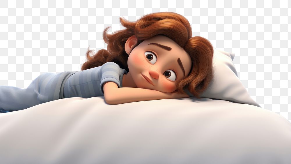 PNG Cartoon portrait bed relaxation. 