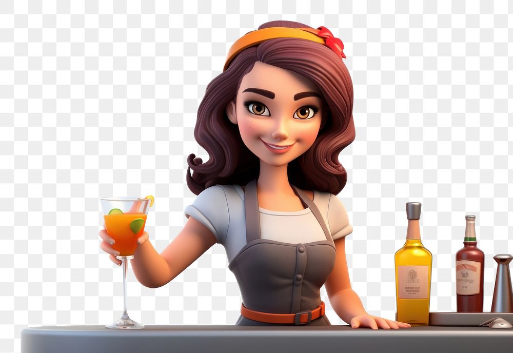 PNG Cartoon drink bartender female. AI generated Image by rawpixel.