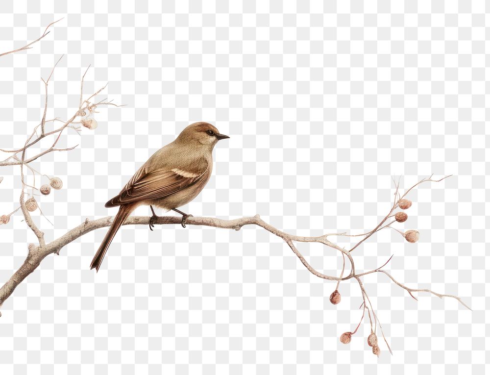 PNG Bird sparrow branch animal. AI generated Image by rawpixel.