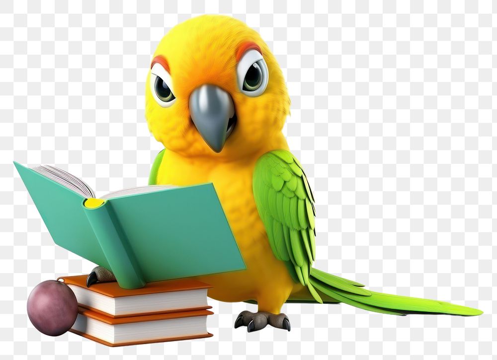 PNG Reading parrot cartoon animal. AI generated Image by rawpixel.
