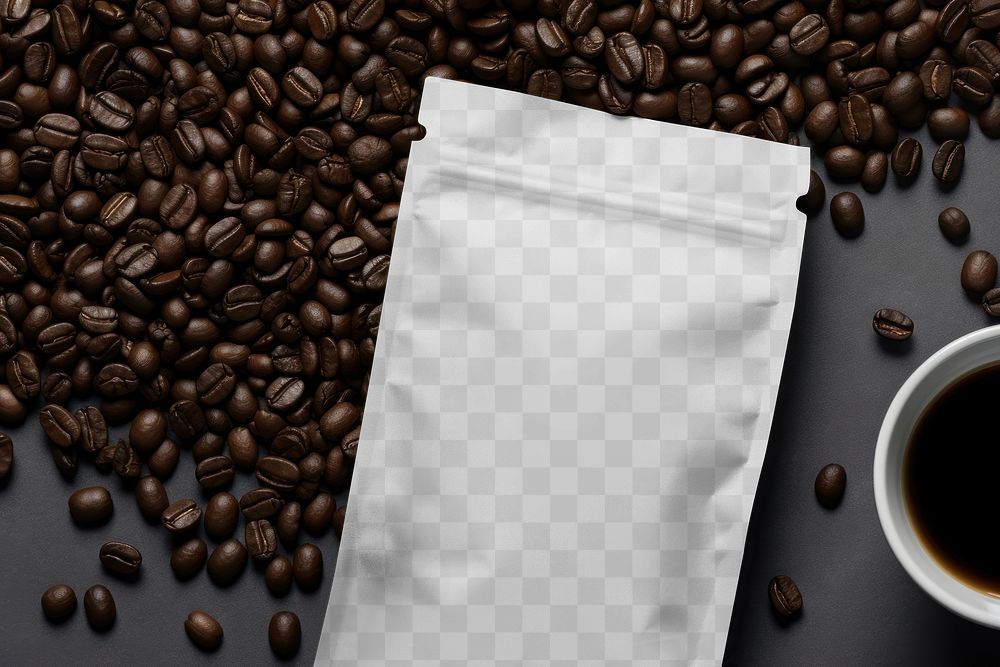 Coffee bean bag png mockup, transparent design