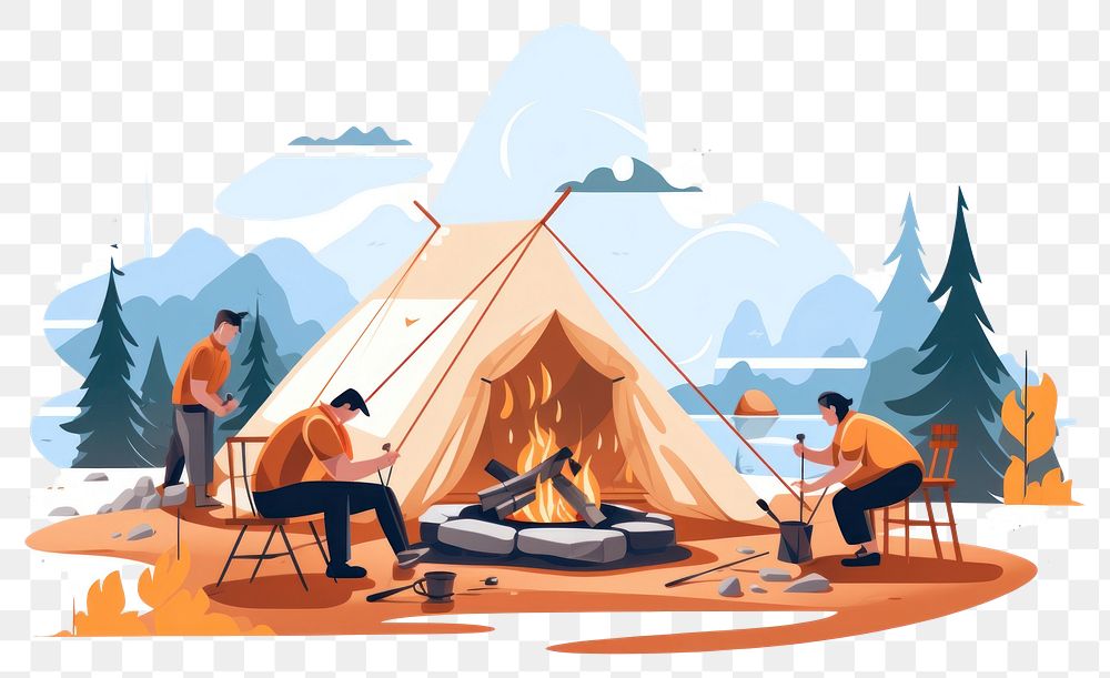 PNG Camping tent campfire outdoors transparent background