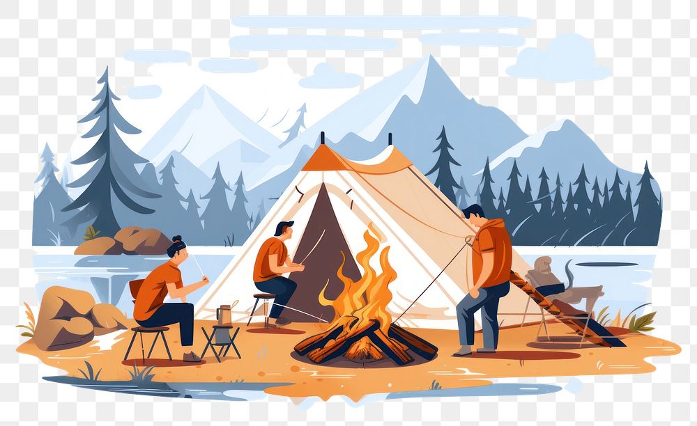 PNG Camping fire tent campfire transparent background