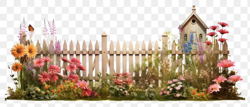 PNG Flower garden fence outdoors transparent background