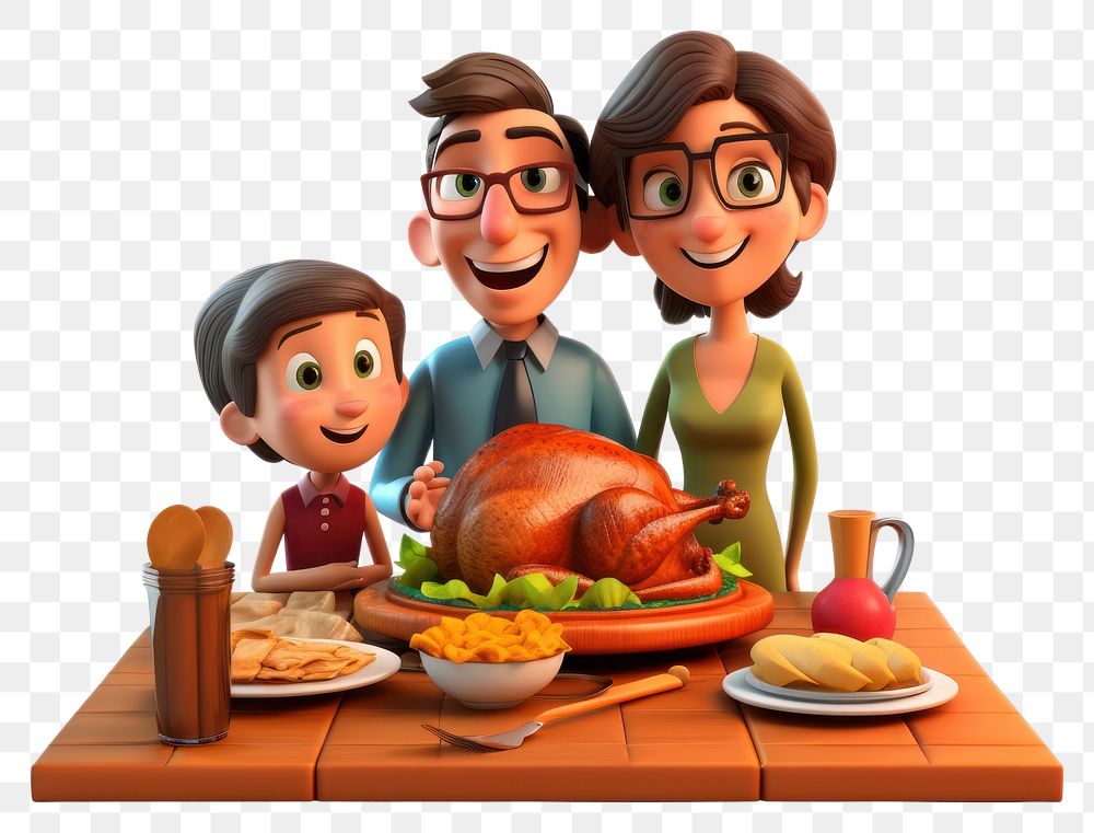 PNG Cartoon dinner thanksgiving family. AI generated Image by rawpixel.