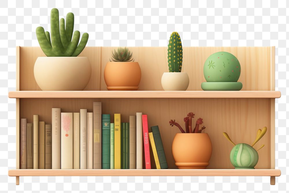 PNG Bookshelf plant furniture bookcase. AI generated Image by rawpixel.