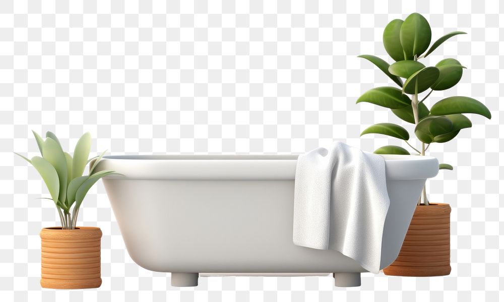 PNG Bathtub plant towel houseplant. AI generated Image by rawpixel.