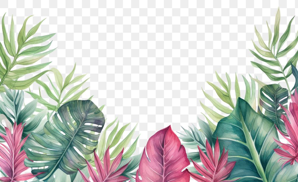 PNG Tropical leaves border  pattern drawing. 