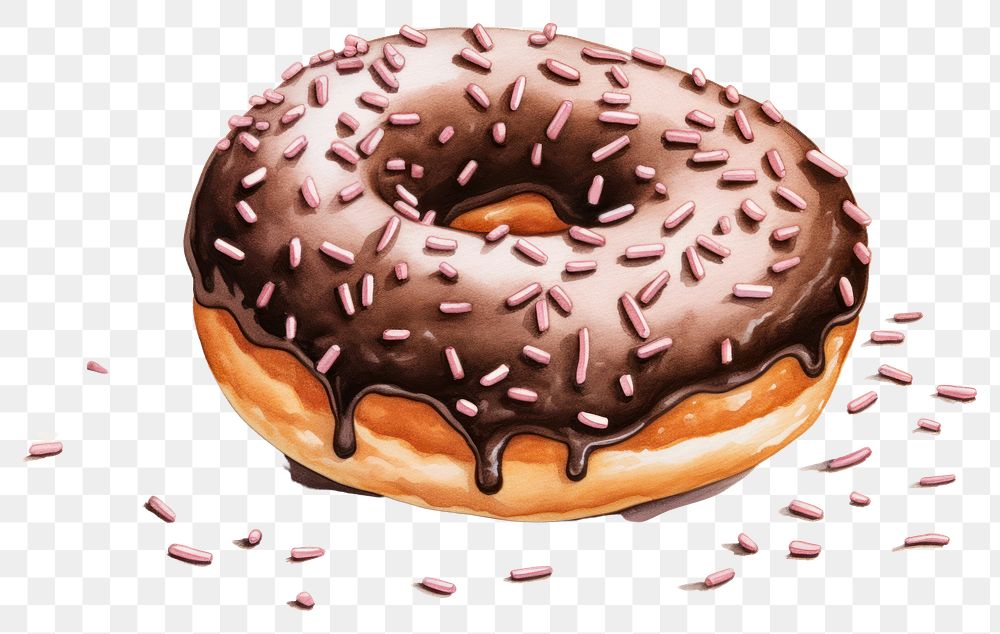 PNG Chocolate doughnut dessert glaze, digital paint illustration. AI generated image