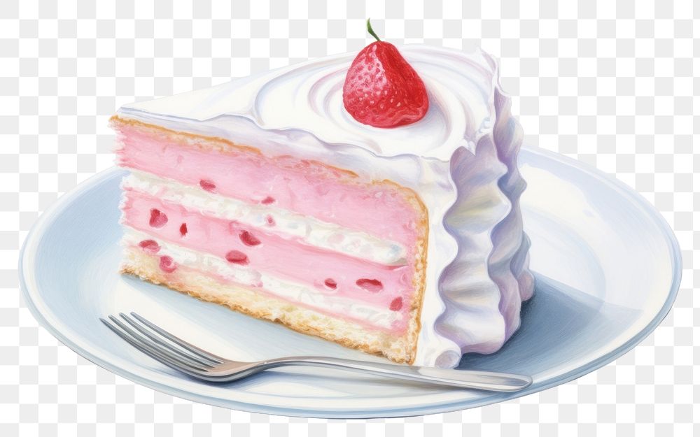PNG Plate cake strawberry dessert, digital paint illustration. AI generated image
