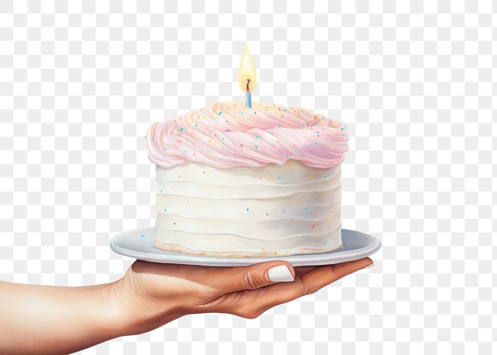 PNG Cake birthday dessert holding, digital paint illustration. AI generated image