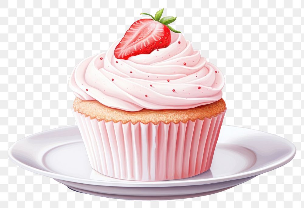 PNG Strawberry cupcake cream dessert, digital paint illustration. AI generated image