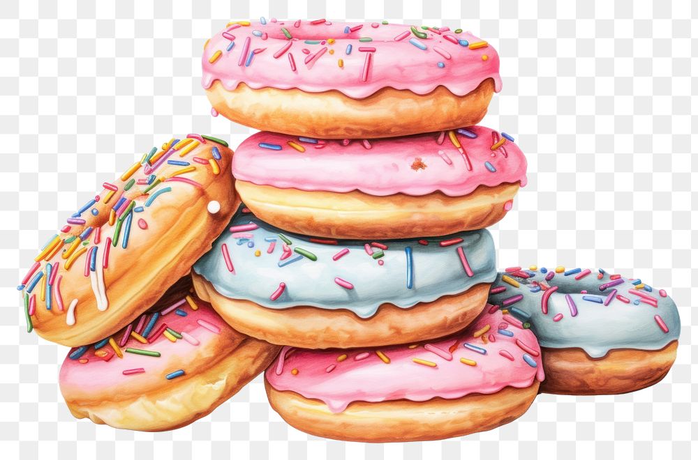 PNG Donut food confectionery sprinkles, digital paint illustration. 