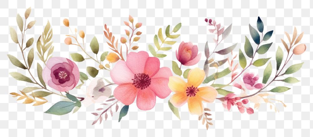 PNG Watercolor flowers floral pattern plant rose. 