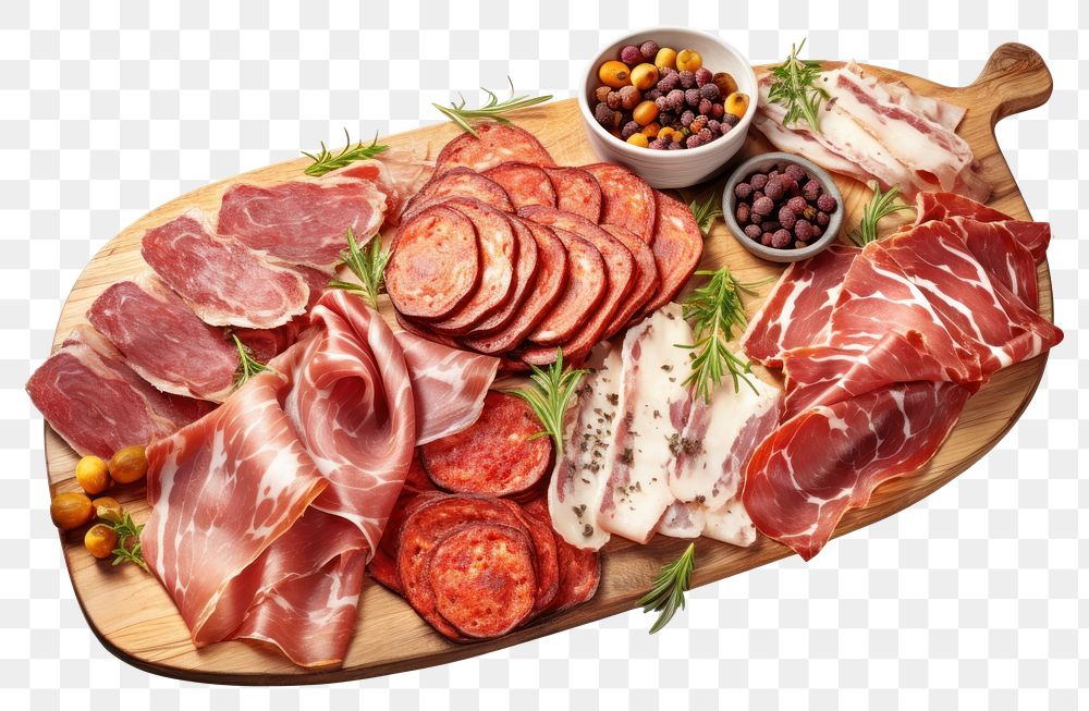 PNG Meat antipasto platter meat prosciutto sausage. AI generated Image by rawpixel.