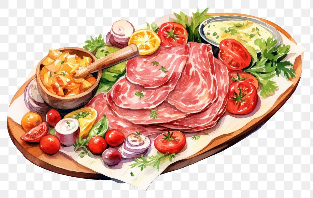 PNG Food meat vegetable platter. AI generated Image by rawpixel.