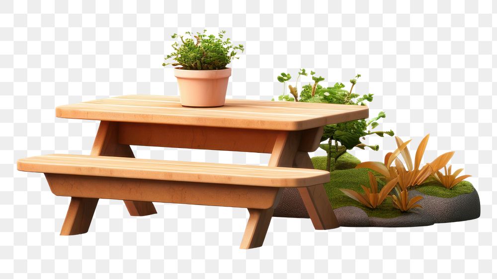 PNG Table furniture bench plant. AI generated Image by rawpixel.