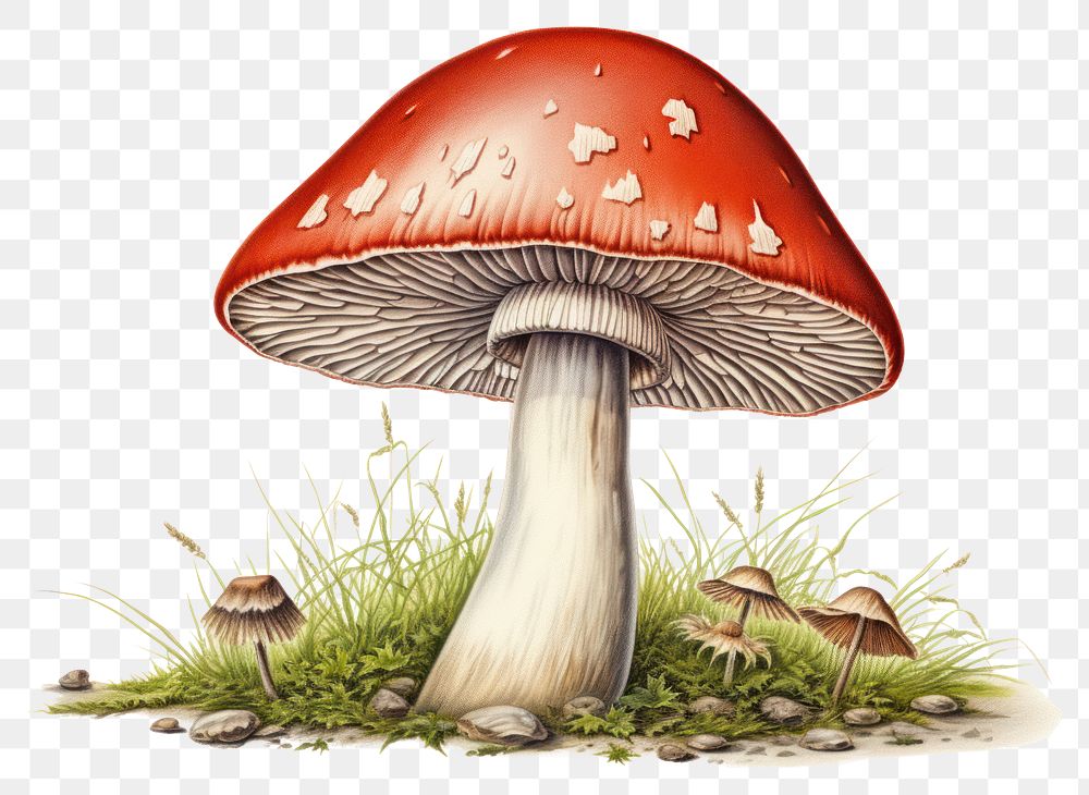 PNG Mushroom vintage illustration fungus agaric plant