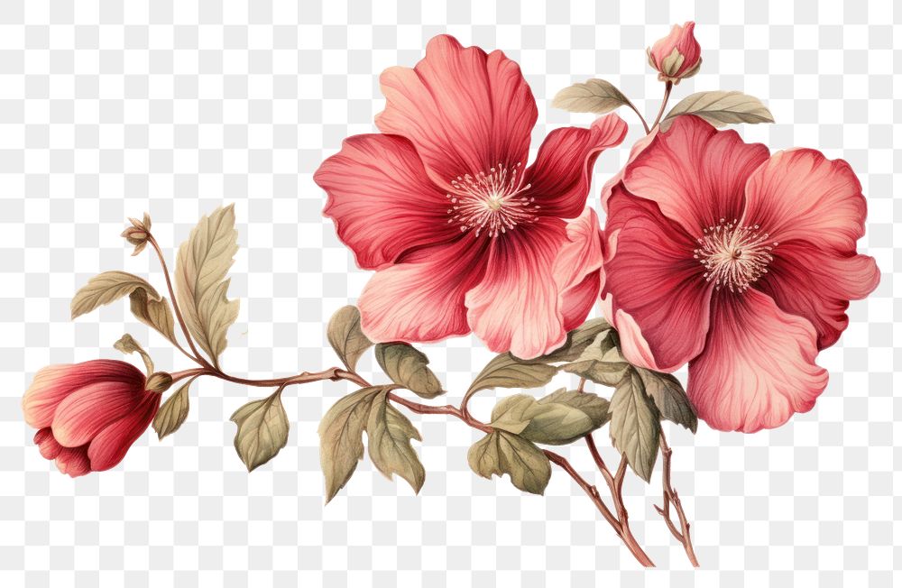 PNG Vintage illustration flower hibiscus blossom plant. 