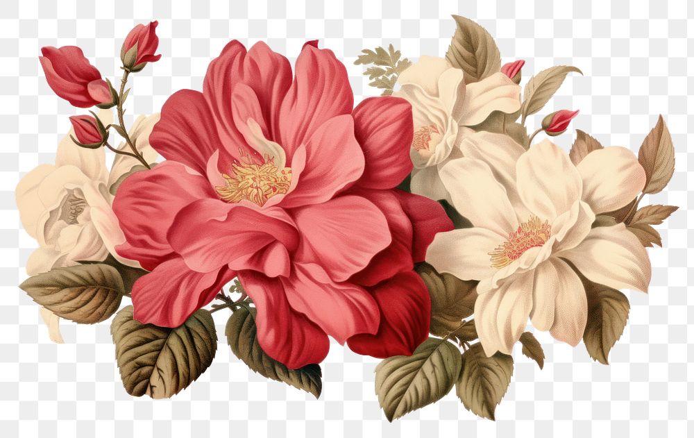 PNG Vintage illustration flower pattern dahlia plant. AI generated Image by rawpixel.