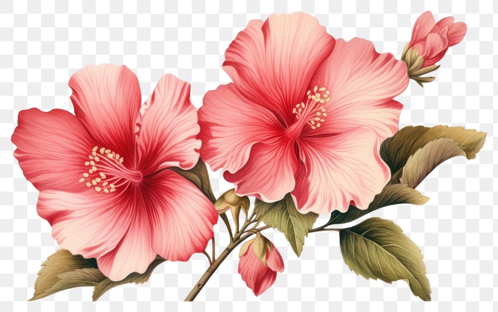 PNG Vintage illustration flower hibiscus blossom plant. 