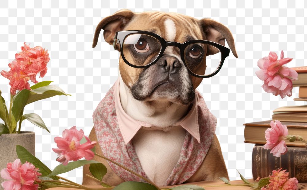 PNG Glasses dog bulldog animal. AI generated Image by rawpixel.