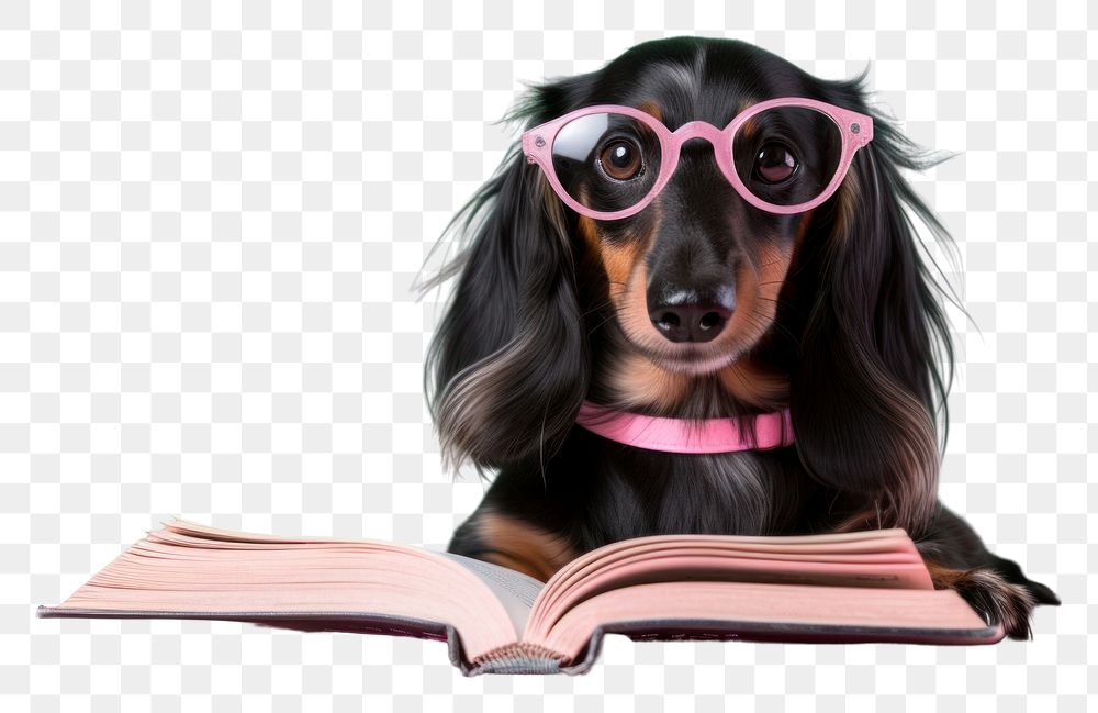 PNG Glasses reading publication dachshund. 