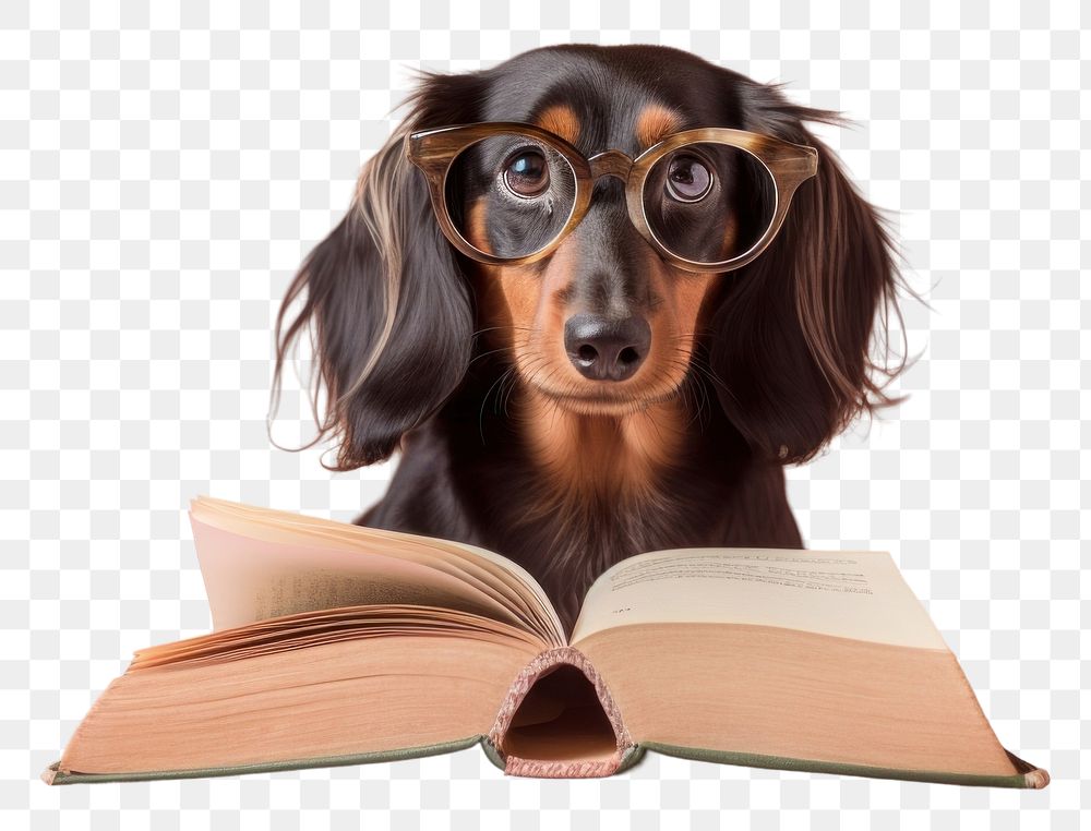 PNG Glasses book publication dachshund. AI generated Image by rawpixel.
