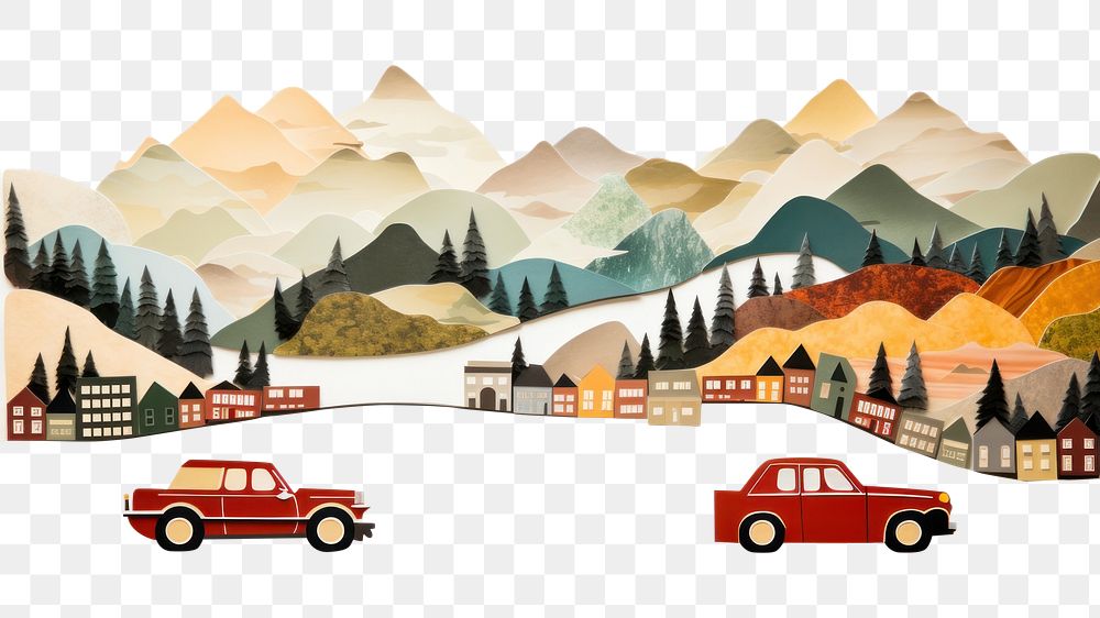 PNG Car landscape mountain painting. AI generated Image by rawpixel.