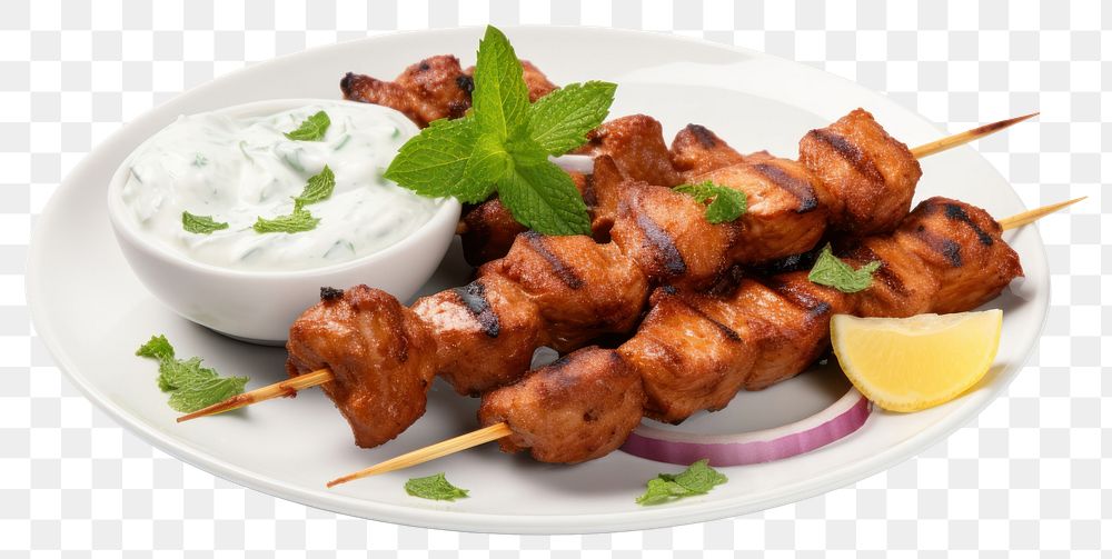 PNG Plate food meat arrosticini. AI generated Image by rawpixel.