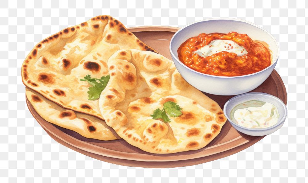 PNG Bread naan food dish. AI generated Image by rawpixel.
