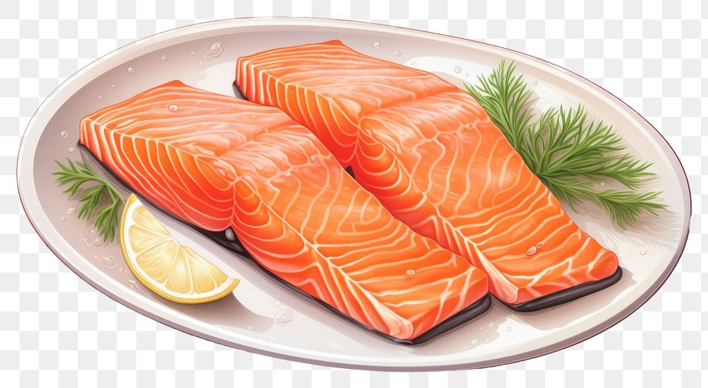 PNG Salmon seafood plate dish. AI generated Image by rawpixel.