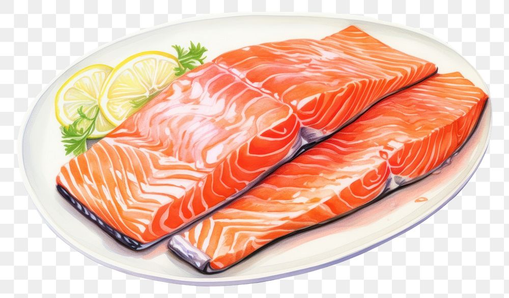 PNG Salmon seafood plate dish. AI generated Image by rawpixel.