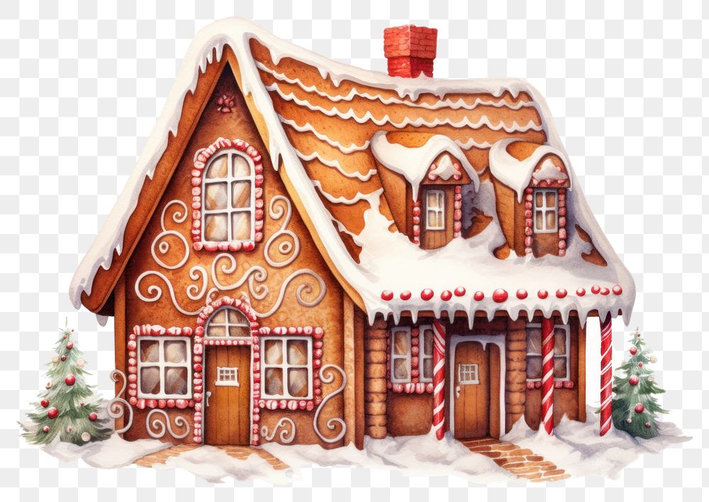 PNG Gingerbread house architecture Christmas, digital paint illustration. 