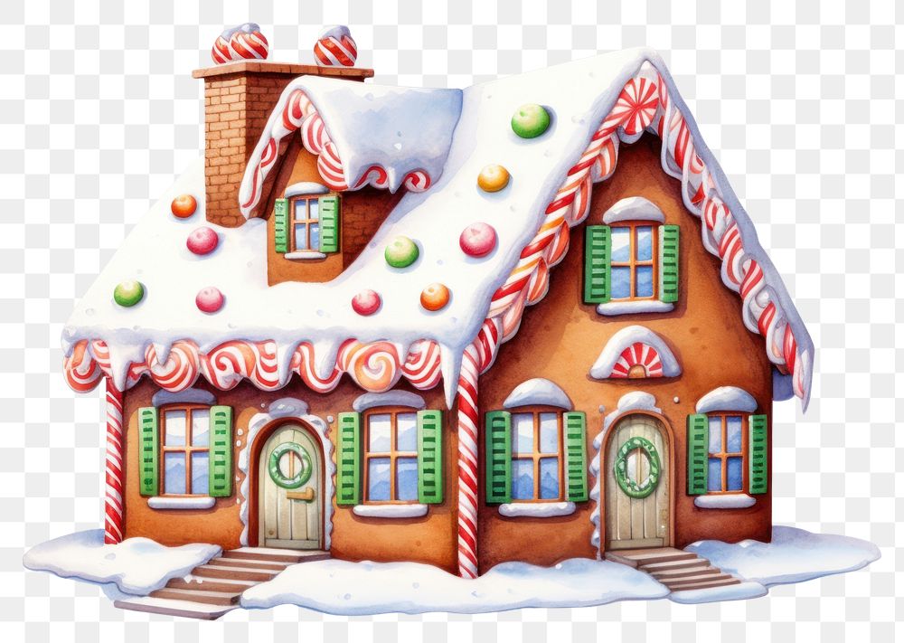 PNG Gingerbread Christmas dessert house, digital paint illustration. AI generated image