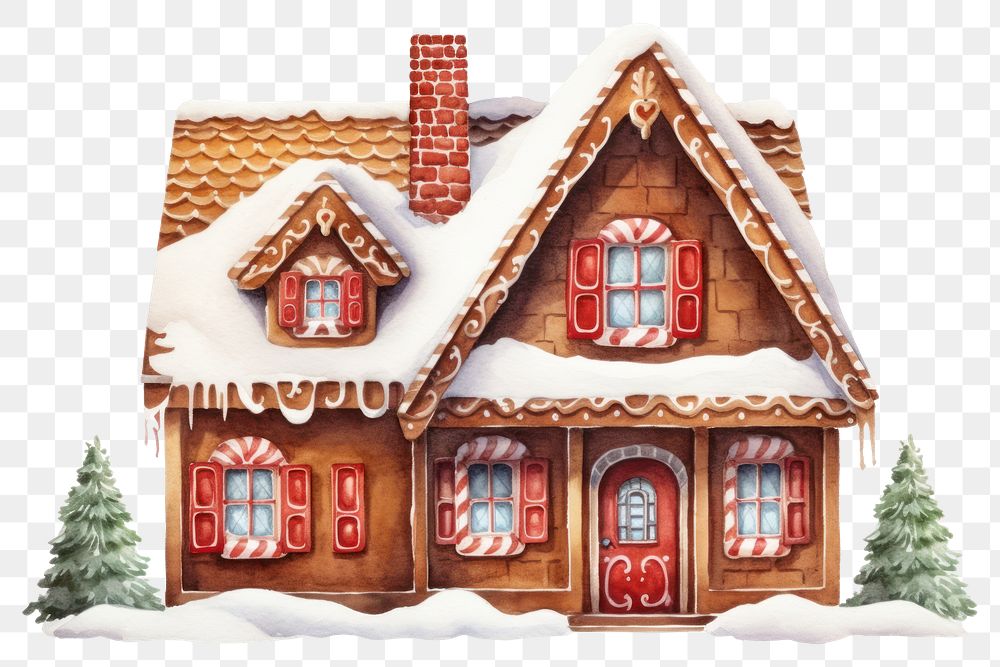 PNG Gingerbread Christmas house architecture, digital paint illustration AI generated image