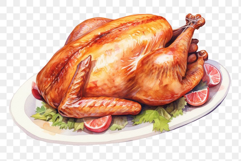PNG Dinner turkey Christmas, digital paint illustration. AI generated image