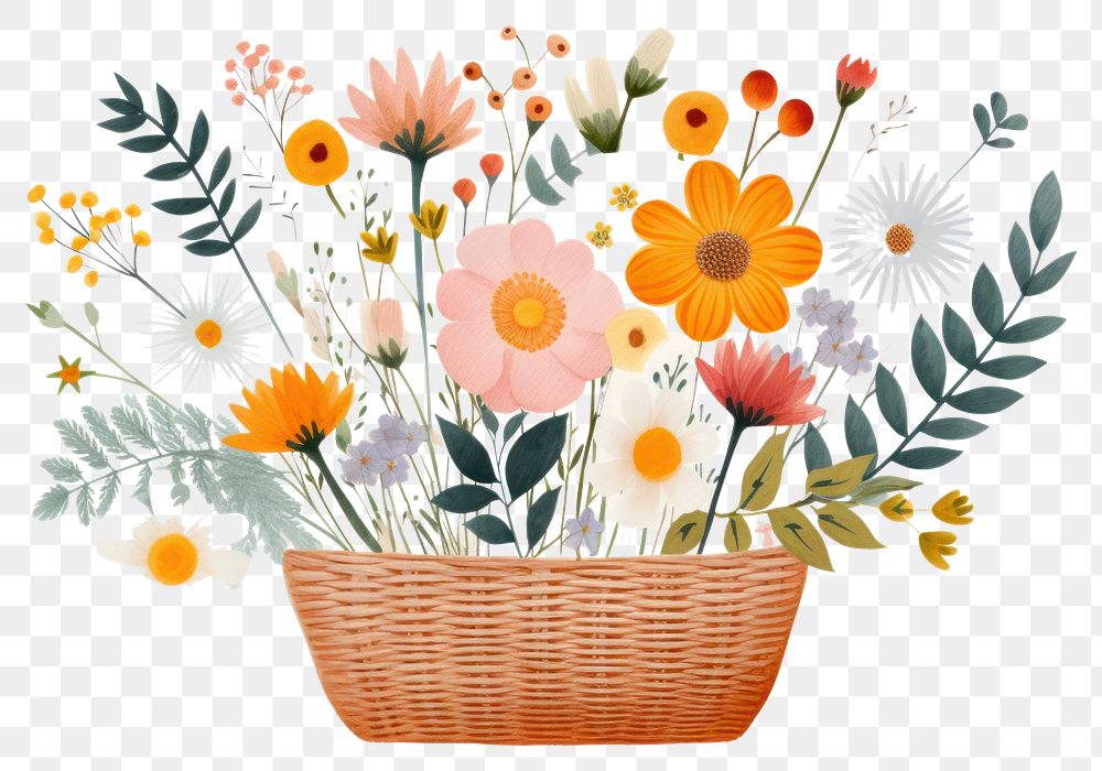 PNG Pattern basket flower plant. AI generated Image by rawpixel.