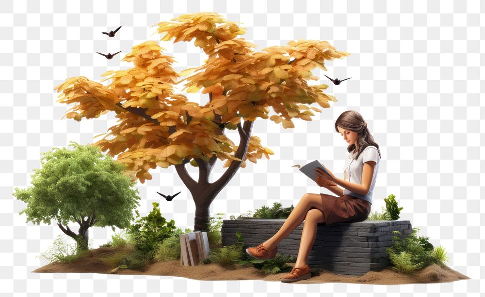 PNG Reading outdoors sitting nature. AI generated Image by rawpixel.