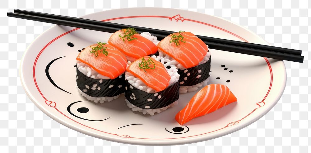 PNG Chopsticks sushi plate salmon. AI generated Image by rawpixel.