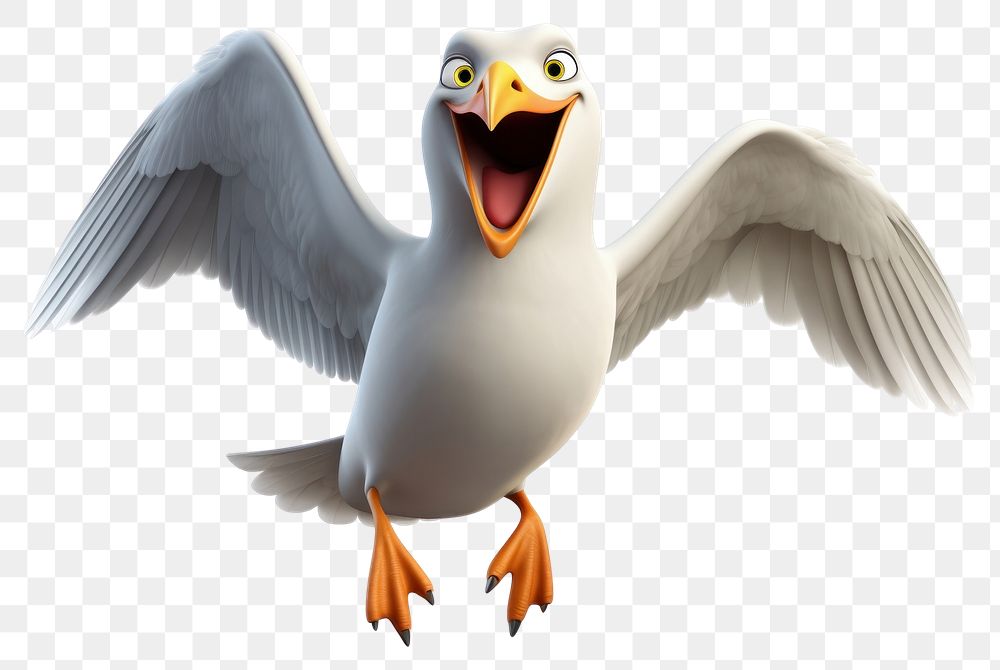 PNG Cartoon seagull animal flying. AI generated Image by rawpixel.