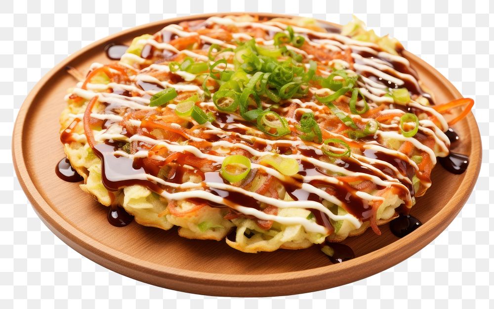 PNG Okonomiyaki plate food meal. 