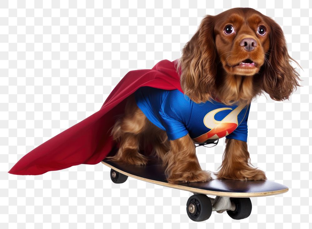 PNG Skateboard superhero spaniel mammal transparent background