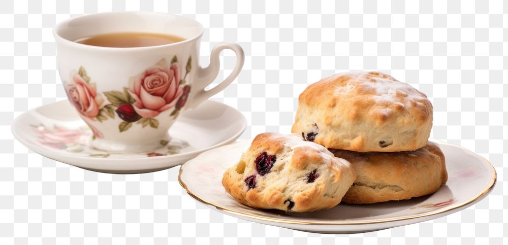 PNG Cup saucer scone bread. AI generated Image by rawpixel.